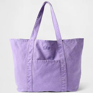 Bolsa de lona de algodón lavado morado, de gran capacidad, para compras, playa, viajes, venta al por mayor, para damas. - Product Image 1