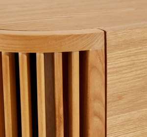 Modern Scandinavian Solid Teak Wood <b>TV</b> <b>Stand</b> Entertainment Center Wooden Media Console Cabinet with Slatted Side Panels - Product Image 5