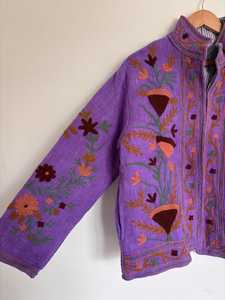 Purple Boho Knitted <b>Cardigan</b> With Floral Embroidery Loose Fit Long Sleeve Autumn Wear Casual Dresses Full Sleeve Eco-Friendly - Product Image 4