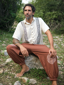 Camisa Kurta Corta de Algodón Estampada a Mano para Hombre, Estilo Étnico, Color Crema, Informal, para Verano, Gran Venta 2026 - Product Image 4
