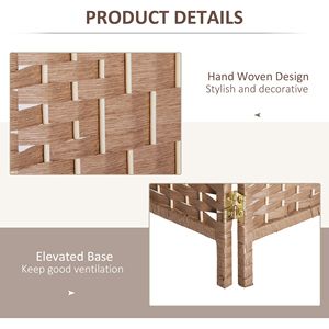 6FT Tall 4 Panel Wicker Weave Room Divider Portable Folding Privacy <b>Screen</b> Natural Traditional Partition for <b>Bedroom</b> Home Office - Product Image 6