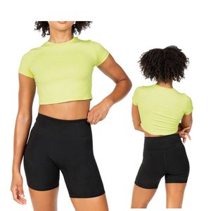 Camiseta Corta Ajustada Personalizada al por Mayor para Mujer, Cuello Redondo, Manga Corta, Transpirable, Elástica, para Gimnasio, Yoga, Fitness, Ropa Deportiva - Product Image 1