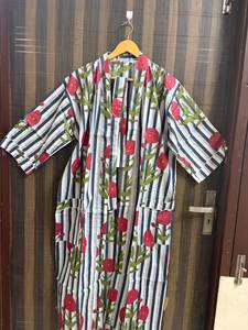 Bata Kimono de Algodón Estampado Floral a Rayas con Cuello en V y Cierre de Cordón, Transpirable, Ligera, para Mujer, Ropa de Estar por Casa, para Damas de Honor - Product Image 5