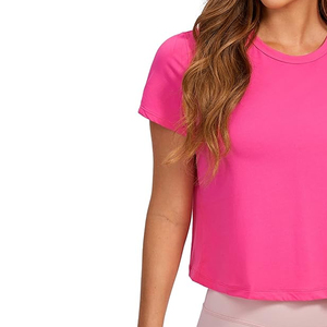 Camiseta Deportiva Corta Rosa Intenso para Mujer, Cuello Redondo, Ajustada, para Yoga, Gimnasio y Ejercicio - Product Image 4