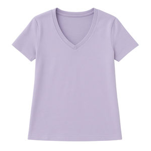 Camiseta de Manga Corta con Cuello en V para Mujer, Color Lila Pastel, Poliéster/Algodón, Precio al por Mayor, Logotipo Personalizado, Ajuste Premium Transpirable - Product Image 5