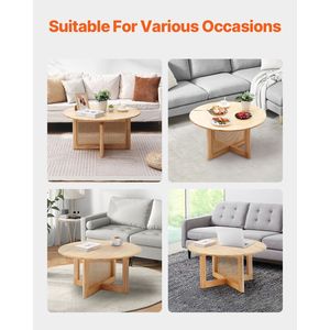 Tavolino da Caffè Moderno Boho Circolare con Contenitore, 33 Pollici, in Rattan Intrecciato e Legno con Piano in Gomma - Product Image 6
