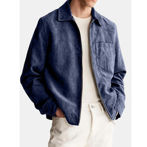 <b>Men's</b> <b>Suede</b> Leather <b>Jacket</b> Workwear Style Turn-down Collar Zipper Closure Solid Color Autumn Wear Regular Fit - Product Image 5