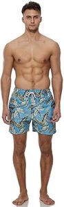 Short de bain pour homme en polyester/coton extensible à imprimé tortue, séchage rapide, avec cordon de serrage, décontracté, pour la plage, motif bleu, taille mi-haute - Product Image 2