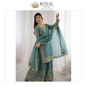 Proveedor Mundial Vende Colección de Trajes Sharara de Seda Fendi Pura con Bordado Pesado y Lentejuelas para Bodas - Product Image 2