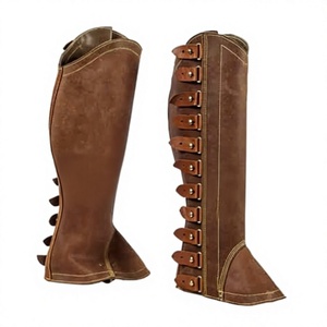 Men Genuine Leather Half <b>Chaps</b> English Style Buckle Closure <b>Riding</b> Equestrian Accessories - Product Image 5