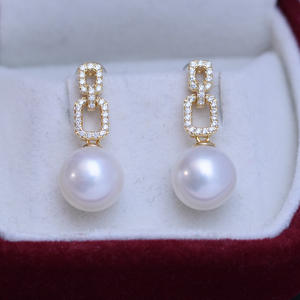 Pendientes de Perlas Redondas Blancas de Agua Dulce de 10-11 mm sobre Plata S925, Juego Completo, Luz Intensa y Pequeñas Imperfecciones, Versión Coreana - Product Image 1