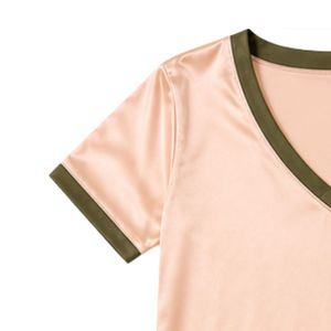 Ensemble de pyjama en satin pêche personnalisé pour femme, haut à manches courtes col en V et short, logo personnalisé, vêtements de nuit doux, vêtements de détente, OEM ODM - Product Image 6