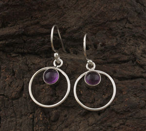 Boucles d'oreilles pendantes vintage de luxe en argent sterling 925 massif avec pierre précieuse améthyste naturelle, faites à la main, cadeau d'anniversaire de mariage - Product Image 2