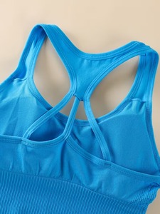 Seamless Sports Bra Women Strappy <b>Cross</b> Back Yoga Crop <b>Top</b> Ribbed Wide Band Padded Gym Workout Fitness Activewear Bralette - Product Image 4
