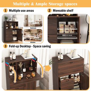 Bureau d'ordinateur pliable avec tiroir de rangement et étagères pour la maison, le bureau, la cuisine ou la chambre d'étudiant - Product Image 2