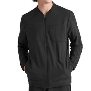 Blouse de travail unisexe noire zippée pour uniforme d'hôpital, tissée, avec détection d'aiguilles, thermocollée sans couture, pour clinique, personnalisable avec logo - Product Image 1