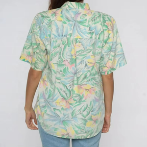 Camisa de Vestir de Manga Corta con Estampado Floral Tropical para Mujer, Blusa Hawaiana Verde con Botones, Top Vintage para Vacaciones, Tejido de Punto - Product Image 3