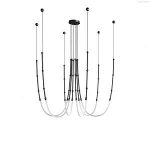 Lampe suspendue ovale de style moderne pour villa, duplex, escalier, restaurant, salle d'exposition, décoration douce, personnalité, ligne lumineuse - Product Image 6