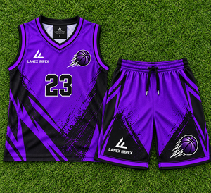 Ensembles d'uniformes de basketball personnalisés violets pour hommes et équipes de jeunes – Maillot sans manches et short de qualité supérieure – Vêtements de sport OEM pour clubs - Product Image 6