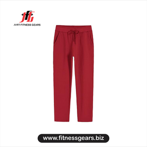 Pantalon décontracté en tricot rouge pour femme, taille mi-haute, cordon de serrage, coupe droite, longueur intégrale, couleur unie, pour l'automne - Product Image 1