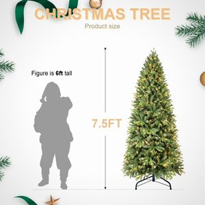 Albero di Natale Artificiale Preilluminato da 2,3 m con 450 Luci, Montaggio Facile, Design a Cerniera, Rami Misti in PE e PVC, Set Decorazione per Feste - Product Image 2