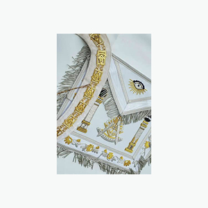 Custom Embroidered Masonic Apron With Oval Badge And Fringe White Gold Classical Style apron with chain <b>collar</b> - Product Image 2