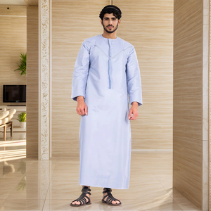 Men Black Polyester Thobe Long Sleeve Ankle Length Sweetheart Neckline Embroidered Breathable Casual Daily Wear Ramadan Prayer - Product Image 2
