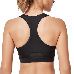 Soutien-gorge de sport respirant à maintien élevé pour femme, en Spandex/Polyester uni, sans couture, dos nageur, avec fermeture éclair frontale et détails en cristal - Product Image 2