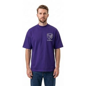 เสื้อยืดสีม่วงผ้าฝ้าย 100% ทรงหลวมพิมพ์ลายเส้นทางมาราธอนด้านหลัง สไตล์ลำลองแนวสตรีท - Product Image 1