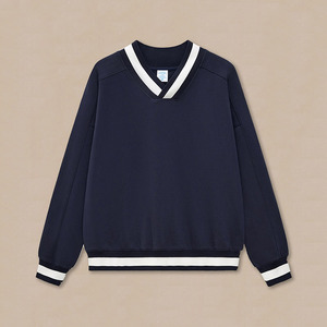 In Stock Ready to Ship Streetwear Wholesale ODM Blank 380gsm 100% Cotton Old Money <b>Style</b> V-Neck Colorblock Boxy Sweatshirt - Product Image 1