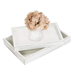 Plateau en bois de manguier au design élégant Plateau classique en bois fait main rectangulaire en blanc pour le service à usages multiples Plateau en bois décoratif - Product Image 4