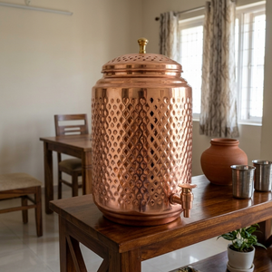 Distributeur d'eau artisanal en cuivre martelé style baril, avec couvercle et robinet, pour la maison, les hôtels, les restaurants, vente en gros - Product Image 4