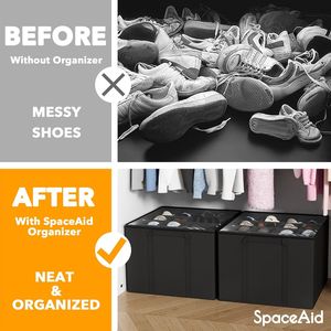 Set di 2 Contenitori Pieghevoli per Scarpe con Divisori Regolabili, Capacità 16-32 Paia, Nero - Product Image 2