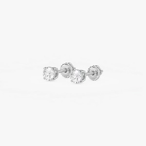 Round Cut Lab Grown Diamond Classic Four Prong Threaded <b>Back</b> Stud <b>Earrings</b> 14K White Gold Rhodium Plated 0.5 Carat Trendy - Product Image 6