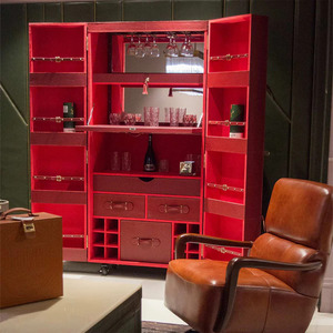 Mueble Bar de Cuero Hecho a Mano de Diseño de Lujo, Mueble de Almacenamiento Moderno, Armario Bar de 2 Puertas, Almacenamiento de Alta Calidad - Product Image 5