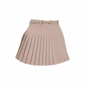 Women's <b>Pleated</b> <b>Skirt</b> with Belt and Pockets Solid Color Casual Summer <b>Mini</b> Natural Waistline Design 100% Cotton - Product Image 2