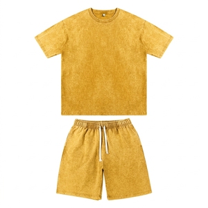 Ensemble 2 pièces décontracté pour homme : T-shirt col rond et short délavé à l'acide – Tenue d'été - Product Image 3