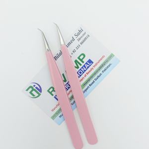 Pince à épiler multifonctionnelle à pointe lisse en acier inoxydable de couleur rose, à 45 degrés, avec logo personnalisable pour les cils - Product Image 2