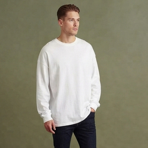 T-shirt décontracté à manches longues pour homme, coupe ample, en coton, col rond, séchage rapide, idéal pour le jogging et l'exercice - Product Image 3