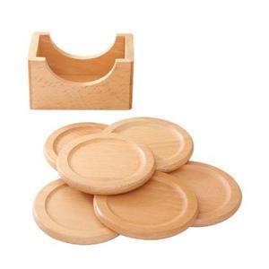 Wooden Coasters Round Modern Design Eco-Friendly Craftsmanship Set with Holder - Product Image 1