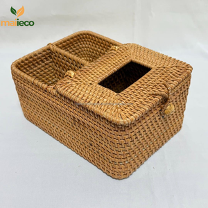 Cesta rectangular tejida de ratán Natural hecha a mano, tapa de caja cuadrada, almacenamiento de pañuelos de lavandería de cocina Vintage personalizado - Product Image 1