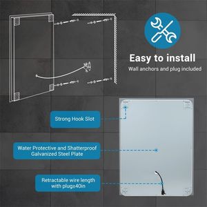 36\" X 28\" <b>Wall</b>-Mounted <b>LED</b> Bathroom <b>Mirror</b> with Bright <b>LED</b> Front Light 5-Minute Defog Full HD Reflection 3 Dimmable Colors - Product Image 3