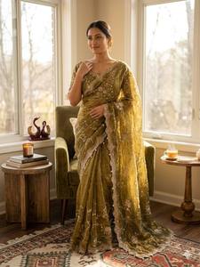Premium Designer Saree Collection Soft Chiffon Sequance Zari Embroidery Work Stretchable <b>Ankle</b>-Length Party Diwali Wrinkle-Free - Product Image 5