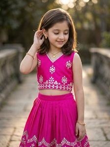 Shoryam Fashion Girls Pink Lehenga Choli Indian Traditional Ethnic Wear Embroidered Mirror Work Fully Stitched Floor-Length Kids - Product Image 6