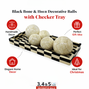 REPLICARTZ Boules décoratives noires en os et en corne avec plateau à damier |   Décorations artisanales de 3, 4 et 5 pouces pour table et présentation de Noël - Product Image 6