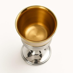 Classic Stainless Steel Bell-Shaped <b>Goblet</b> With Gold Rimmed Brass Cup Silver Base For Wedding Wine Serving - Product Image 3
