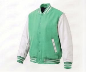 Chaqueta Varsity Verde Menta para Hombre, Estilo Casual con Botones al Frente, Corte Regular, Color Sólido, Cuello Camisero - Product Image 4