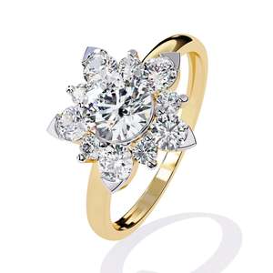 Anillo de Compromiso de Dos Tonos con Forma de Flor Plateada, Chapado en Rodio, Corte Brillante Redondo para Mujer - Product Image 1