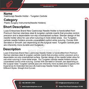 Portaagujas Castroviejo de Carburo de Tungsteno y Acero Inoxidable, Instrumento Quirúrgico Oftálmico Reutilizable y Autoclavable - Product Image 5