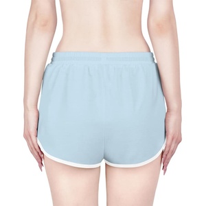 Shorts de Mujer con Estampado Floral Azul Claro, Cintura Alta con Cordón Ajustable, Corte Holgado, Shorts de Playa Casuales de Verano, Algodón, para Descansar y Vacaciones - Product Image 4